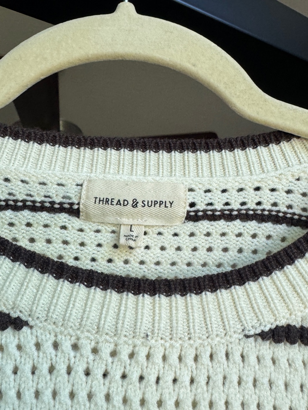 Thread & Supply Women’s Cream Short-Sleeve Striped Knit Shirt - Picture 2 of 5